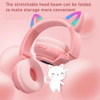 Audífonos Inalámbricos con Orejas de Gato STN26, Luz Intermitente, Micrófono, LED, Regalo para Niñas, Casco de Música Estéreo, Audífonos Bluetooth con Diseño de Gatito
