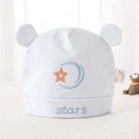 Bonnet pour nouveau-né avec oreilles 3D, broderie étoile et lune, coton doux de classe A, double couche, bonnet pour bébé de 0 à 3 mois