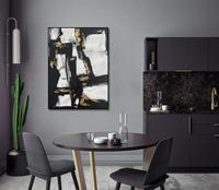 Grande peinture abstraite noire et blanche faite à la main, art en feuille d'or, toile texturée moderne, décoration murale, cadre personnalisé, taille personnalisable