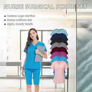 Women V Neck <b>Scrub</b> <b>Tops</b> Short Sleeve Medical Uniforms Cotton Polyester Woven Fabric Hospital Workwear Multiple Colors Available - Product Image 2