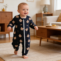 Pyjama personnalisé uni avec fermeture éclair, vêtements de nuit à manches longues, barboteuse pour bébé