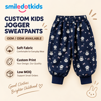 Pantalon de jogging pour enfants Smiledotkids, bleu marine, imprimé lapin, tissu doux, personnalisable OEM ODM, pantalon décontracté pour tout-petits garçons et filles, vente en gros