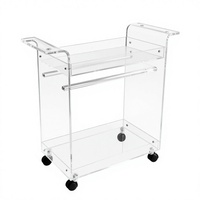 Chariot de rangement à double niveau en plastique transparent sur roulettes pour salon et bar