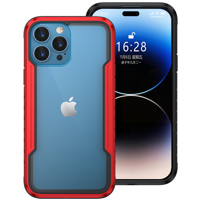 Outdoor Heavy Duty Case for iPhone 15 Pro Max Shockproof Aluminum Metal Cover Apple 11 12 13 14Plus Rugged Protective Case Clear