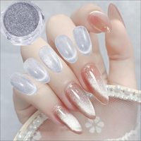 Poudre à ongles magnétique effet œil de chat chromé, paillettes métalliques caméléon pour nail art, pour vernis gel, DIY, salon de manucure à domicile (Lune Blanche)
