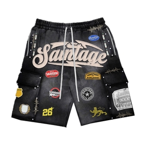 Conjunto de Sudadera con Capucha Corta y Pantalones de Chándal de Algodón Desgastado con Cremallera, Bordado de Pedrería Personalizado y Estampado Holgado para Hombre, Estilo Streetwear OEM - Product Image 5