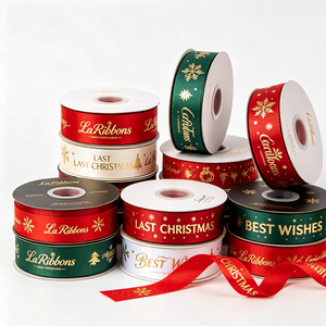 Customised Gold Foil Satin Ribbon Last <b>Christmas</b> Craft Ribbon for <b>Cake</b> Bouquet Gift <b>Box</b> Decoration and Packaging - Product Image 2