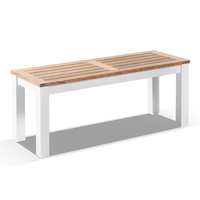 Ensemble de salle à manger rond d'extérieur en aluminium thermolaqué imitation chêne, 6 places, avec chaises et tables à coussins résistants aux taches