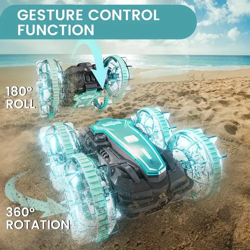 Amphibious Remote Control Car Boat  4WD Gesture RC Car with Waterproof Remote Control  RC Stunt Car with LED Lights for Kids