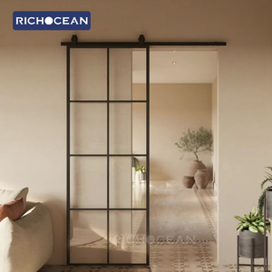 Porte de <span class=keywords><strong>grange</strong></span> intérieure en aluminium RICHOCEAN USA avec système de portes coulissantes et verre cannelé - Product Image 5