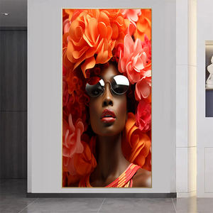 Affiches murales d'art de fleur rouge <span class=keywords><strong>peinture</strong></span> murale en porcelaine de cristal de portrait de femme noire - Product Image 2