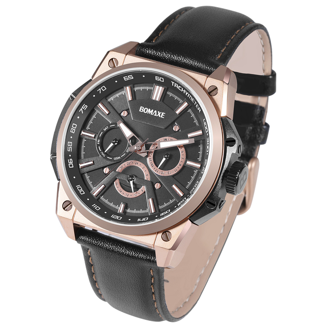 BOMAXE Luxury Men's Wrist Watches with Oem Chronograph Movement Simple Style Quartz Movement Chronograph Watch Leather Band