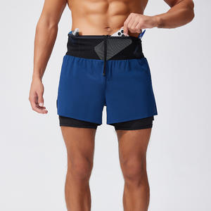 Herenshorts met 2 lagen, effen, naadloze marathonshorts, aangepast logo, actief, ademend, sneldrogend, sportshorts - Product Image 5
