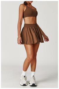 Neues Design Tennisrock-Sets Hochgeschnittene Yoga-Golf <span class=keywords><strong>2</strong></span>-Teilige Sportbekleidung Fitnessbekleidung Einschultriges Top Fitness-Trainingsanzüge für Damen - Product Image 2