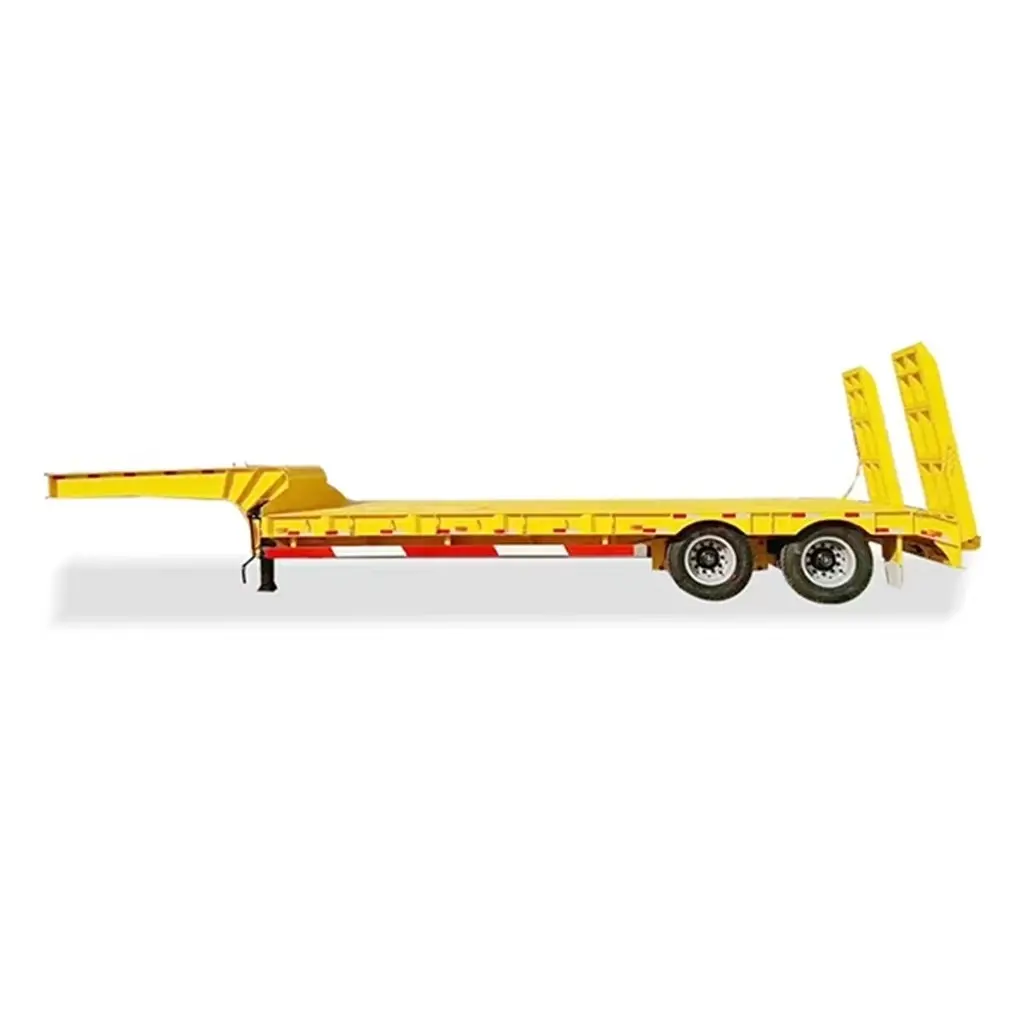 60 Tons 2Axle Low bed Truck Lowboy lowbed Goose neck Platform Deck Semi Trailer