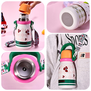 650ml Cute Cartoon <b>Kids</b> Vacuum Insulated Water Bottle With Big Carry Handle Crossbody Strap Straw Portable Children Drinking <b>Cup</b> - Product Image 2