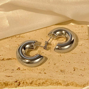 Orecchini a Cerchio Trendy Placcati Oro in Lega di Zinco, Gioielli Unisex alla Moda, Colore Oro Bianco, Misura 20mm - Product Image 4