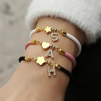 Qiuhan réglable corde chaîne A-Z Zircon cuivre or étoile amour cinq feuilles fleur personnalisé lettre Bracelet