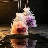 Sachet de sel de bain himalayen aux fleurs séchées naturelles Brinelume, en organza avec cordon de serrage, aromathérapie, soin corporel, bain relaxant, marque privée