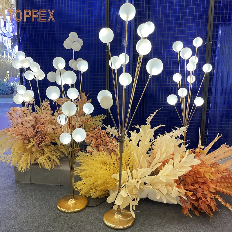 Toprex 2024 Decoração de corredor de bola em PVC branco acessório LED iluminação de palco passarela adereços de metal para decoração de eventos de casamento