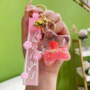 3D Acrylic Kawaii Cute Keyring Key Chain Ring Creative Filed Liquid Oil Quicksand Bottle Cute Strawberry <b>Floating</b> Keychain - Product Image 6