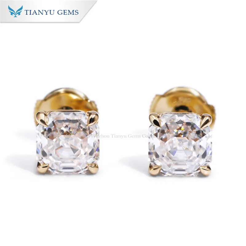 Tianyu Custom Fijne Sieraden D Vvs 7.5Mm Asscher Cut Lab Grow Diamant Charmante Oorbellen S925 10K 14K 18K Gouden Oorknopjes