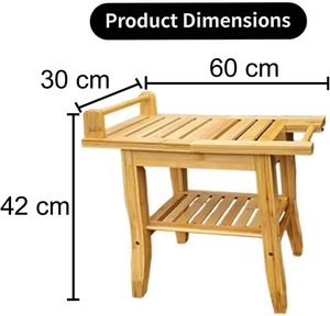 Non-Slip Aid Disability Handle Bamboo Shower Bench Stool Wooden Spa <strong>Seat</strong> 2-Tier <strong>Bathroom</strong> Organizer Shampoo Towel <strong>Storage</strong> Shelf - Product Image 2