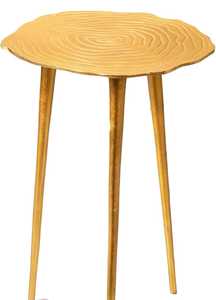 Table d'appoint ronde moderne avec des détails complexes Design en bois jaune doré Pieds fuselés minces pour le salon ou la maison - Product Image 2