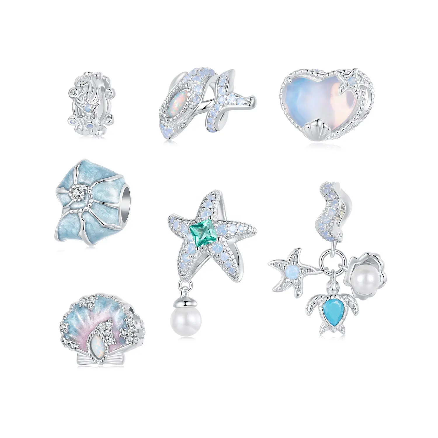 Fashion Sterling Silver Jewelry Charms For Bracelet Elegant Nano Opal Fantasy Starfish Shell Blue Conch Whale Ocean Beads Charm