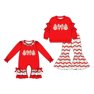 Pré-vente arbres de Noël tarte imprimer petites filles 2 pièces tenues bébé bulle barboteuse en gros nouvelle <span class=keywords><strong>soeur</strong></span> vêtements pour enfants - Product Image 4