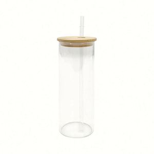 Bouteille d'eau en verre en forme de canette de bière 18 oz, gobelet vierge pour sublimation, gobelet transparent 18 oz, bocal Mason avec couvercle et paille - Product Image 1