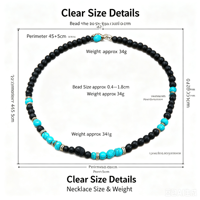 Collier turquoise pour homme, perles noires, collier en pierre naturelle, chaîne réglable, bijoux de style occidental