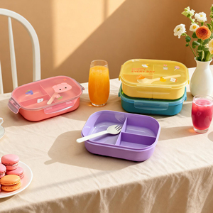 Boîte à bento en plastique durable A11 Boîte à lunch 3 compartiments résistante aux fuites avec couvercle et cuillère - Product Image 5
