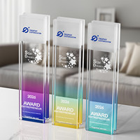 Trophée en cristal dégradé gravé sur mesure, givré et créatif, pour les employés exceptionnels, remis lors de la réunion annuelle