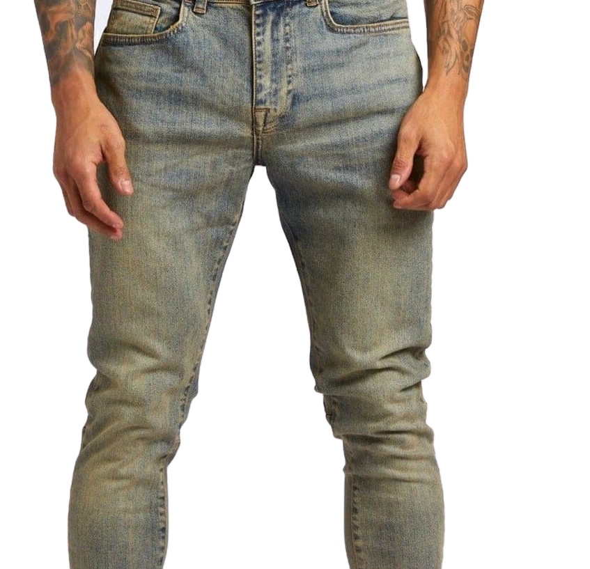 LILUO 2024 Dirty Rust Wash Spray Jeans - Skinny Vintage Fit