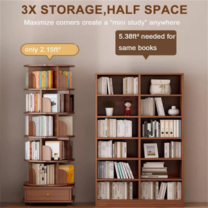 Hot Selling Wooden Narrow Tall Bookshelves 5 Tier Rotating <b>Corner</b> Book <b>Storage</b> Shelf Tower - Product Image 2