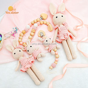 Juguete de Seguridad de Ganchillo para Niños, Conejito de Peluche Rosa, Sonajero de Madera para la Dentición, Alivio del Estrés, Bodas, Tela de Algodón, Algodón PP - Product Image 4