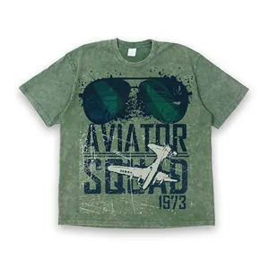 Wholesale Unbranded Solid Color Wash And Make Old Oversized Custom Mens Green Vintage Washed T Shirt
