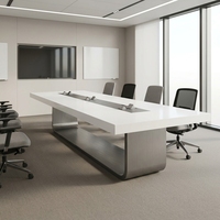 Tables et chaises de salle de réunion sur mesure, forme rectangulaire blanche, matériau de surface solide de haute qualité, 12 places