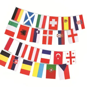 Aozhan 24 starke Länderflagge Türkei Italien Wales Schweiz Dänemark Finnland Belgien Russland Polyester Euro Bunting String Flagge