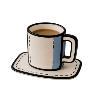 Mug en céramique créatif Ins, motif bande dessinée bidimensionnelle, bleu et blanc, capacité 400 ml, réutilisable, tasse à café petit-déjeuner avec soucoupe en option - Product Image 2