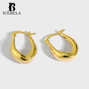 Pendientes de aro de plata esterlina S925 chapados en oro de 18 quilates gruesos de joyería de moda para mujer