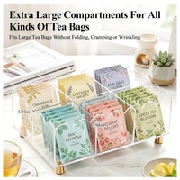 Organisateur de sachets de thé en acrylique à bords ondulés avec pieds dorés, 8 compartiments, rangement transparent pour le thé pour la cuisine