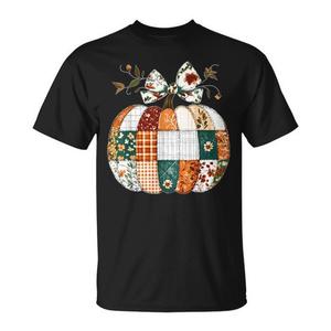 T-Shirt Patchwork con Motivo Floreale e Zucca, Collo Tondo, Manica Corta, Unisex, per Adulti, Autunno, Halloween, Abbigliamento Promozionale con Stampa Digitale - Product Image 1