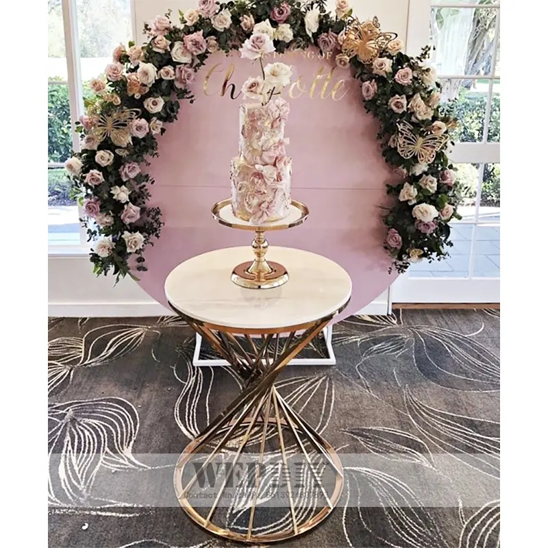 Wedding golden cake table light luxury round marble Hong Kong-style hotel metal furniture small coffee table cake stand acrylic