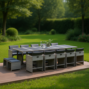 Ensemble de salle à manger d'extérieur en rotin gris, 16 pièces, mobilier de jardin contemporain, résistant aux intempéries, ensemble de patio - Product Image 2