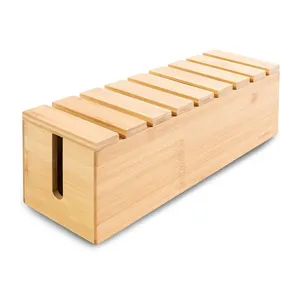 Wholesale Bamboo Cable Management Storage Box With Lid Storage Charger Power Strip Cable Management organizer
