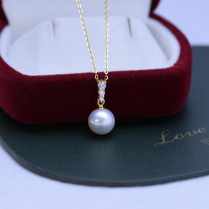 Collar de Perlas Redondas Blancas de Agua Dulce de 9-10 mm, con Luz Intensa, Casi Impecables, con Colgante de Plata S925 y Hoja Escarchada para Mujer - Product Image 2