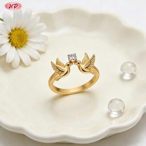 เครื่องประดับเฮงเตี้ยน แหวนโรแมนติกชุบทองคำ 18k ประดับเพชรซิคอนเกรด AAA รูปนกพิราบ ชุบทอง 18K สำหรับผู้หญิง ของขวัญสำหรับงานแต่งงานและงานปาร์ตี้ - Product Image 1