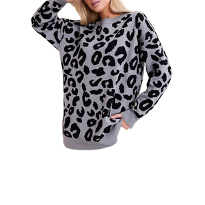 Pull ample à col rond pour femme, style doux, imprimé floral, tricoté, 100 % polyester respirant, collection Hiver 2026 - Product Image 1